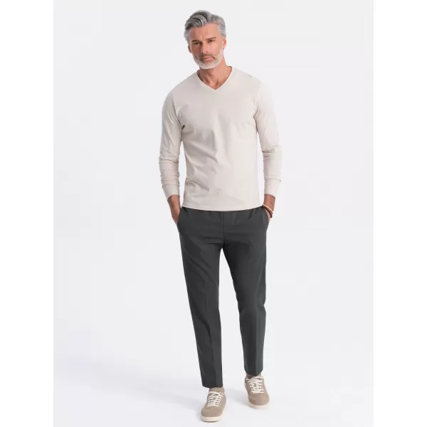 Pánské triko s dlouhým rukávem OMBRE OM-LSBL-0108 LIGHT BEIGE 