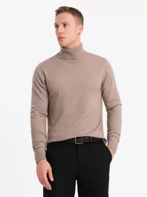 Pánský svetr OMBRE OM-SWTN-0127 DARK BEIGE