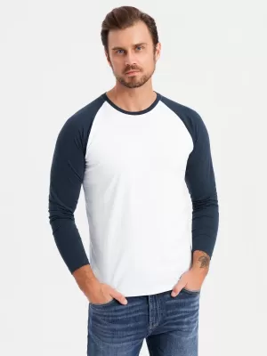 Pánské triko OMBRE OM-LSCL-0105 WHITE AND NAVY