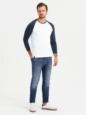 Pánské triko OMBRE OM-LSCL-0105 WHITE AND NAVY