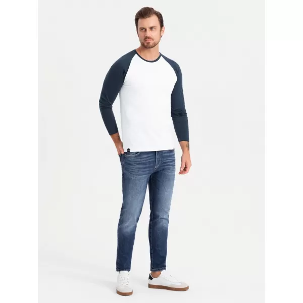  Pánské triko OMBRE OM-LSCL-0105 WHITE AND NAVY 