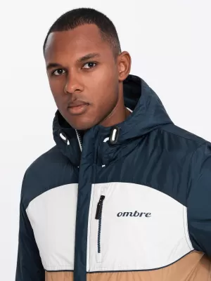 Pánská bunda OMBRE C447 WHITE/NAVY BLUE/BROWN