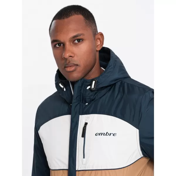  Pánská bunda OMBRE C447 WHITE/NAVY BLUE/BROWN 