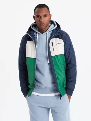 Pánská bunda OMBRE C447 GREEN/WHITE/NAVY BLUE
