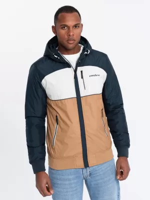 Pánská bunda OMBRE C447 WHITE/NAVY BLUE/BROWN