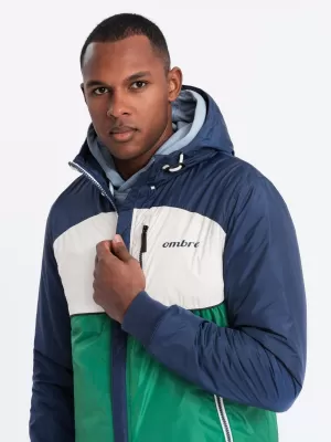 Pánská bunda OMBRE C447 GREEN/WHITE/NAVY BLUE