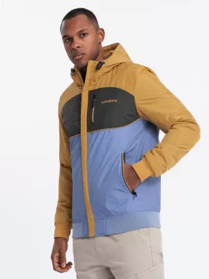 Pánská bunda OMBRE C447 BLUE/DARK GREY/MUSTARD