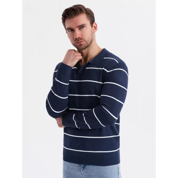  Pánské triko s límečkem OMBRE OM-POLS-0146 NAVY BLUE AND WHITE 