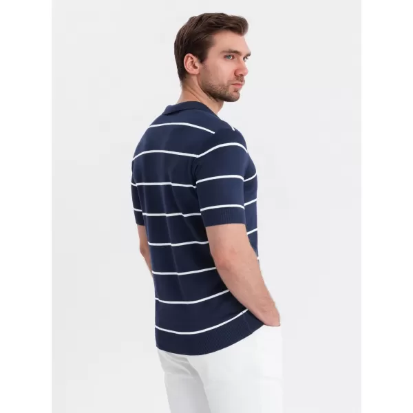  Pánské triko s límečkem OMBRE OM-POSS-0145 NAVY BLUE AND WHITE 