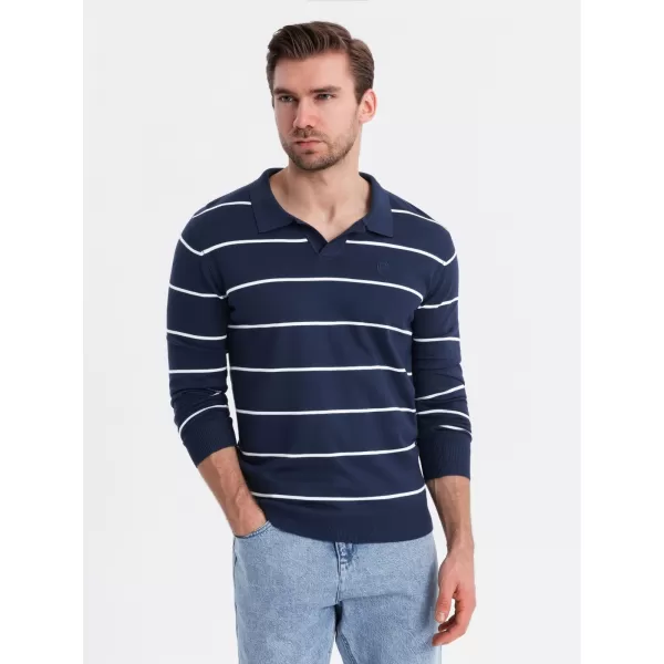  Pánské triko s límečkem OMBRE OM-POLS-0146 NAVY BLUE AND WHITE 
