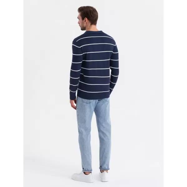  Pánské triko s límečkem OMBRE OM-POLS-0146 NAVY BLUE AND WHITE 