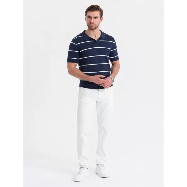  Pánské triko s límečkem OMBRE OM-POSS-0145 NAVY BLUE AND WHITE 