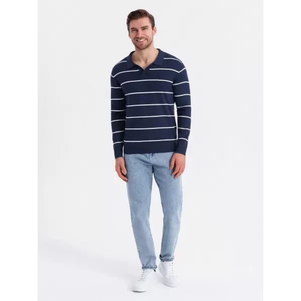  Pánské triko s límečkem OMBRE OM-POLS-0146 NAVY BLUE AND WHITE 