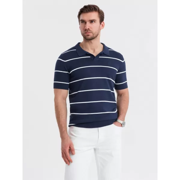  Pánské triko s límečkem OMBRE OM-POSS-0145 NAVY BLUE AND WHITE 