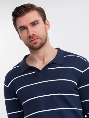 Pánské triko s límečkem OMBRE OM-POLS-0146 NAVY BLUE AND WHITE